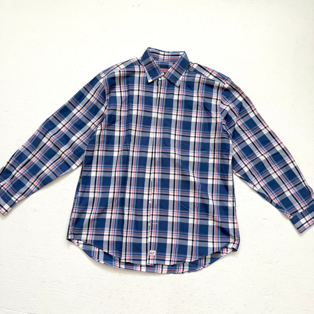 Vineyard Vines Murray Shirt L Blue Pink Plaid Button Down Long Sleeve Cotton